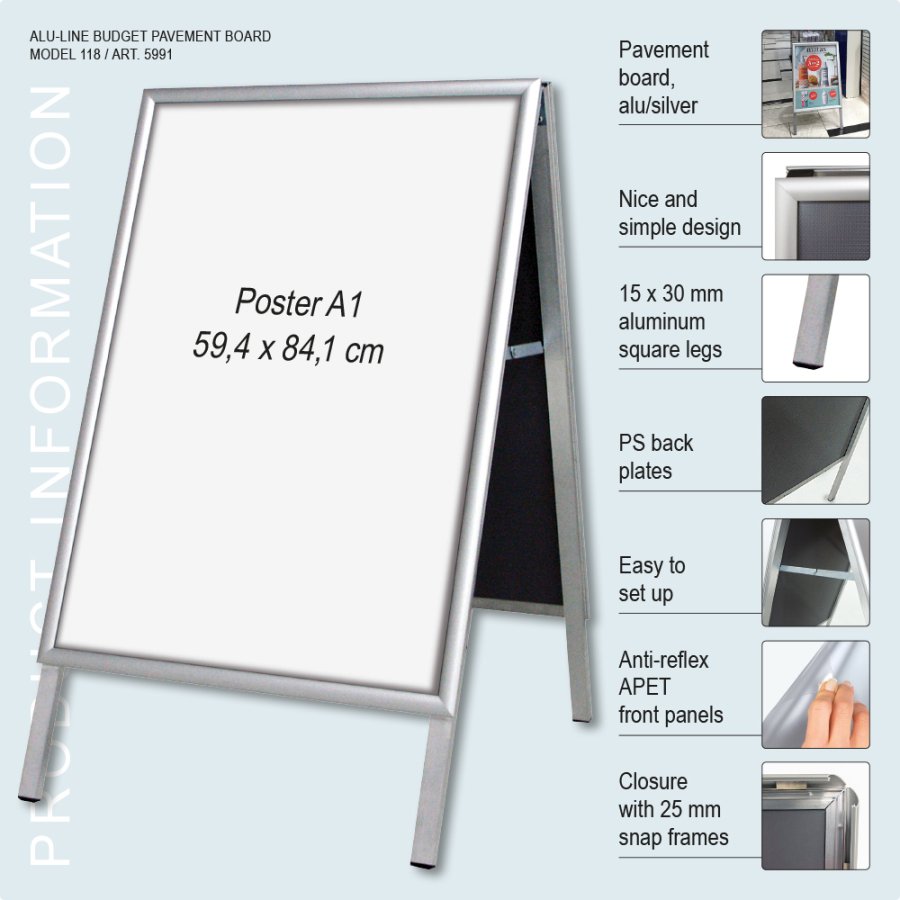 Gatupratare, Alu-Line Budget, Silver, aluminium, f&ouml;r inomhusbruk, A1 - 59,4 x 84,1 cm