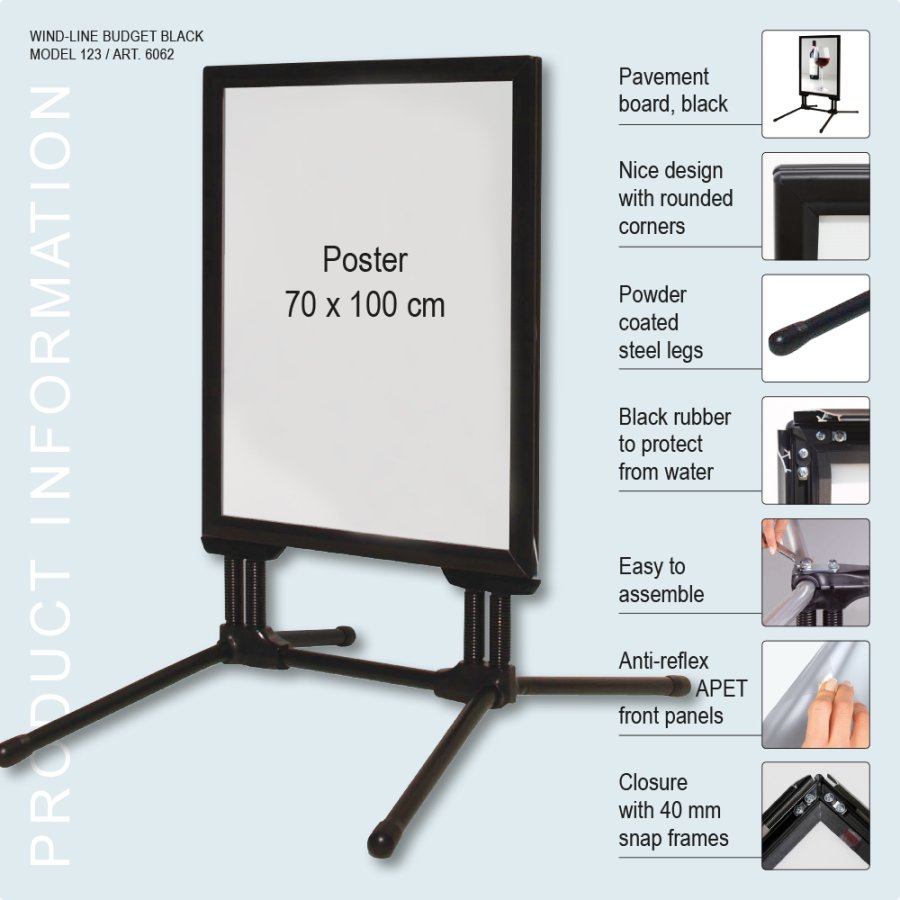Gatupratare, Wind-Line Budget, 40 mm, Svart, B1 - 70 x 100 cm