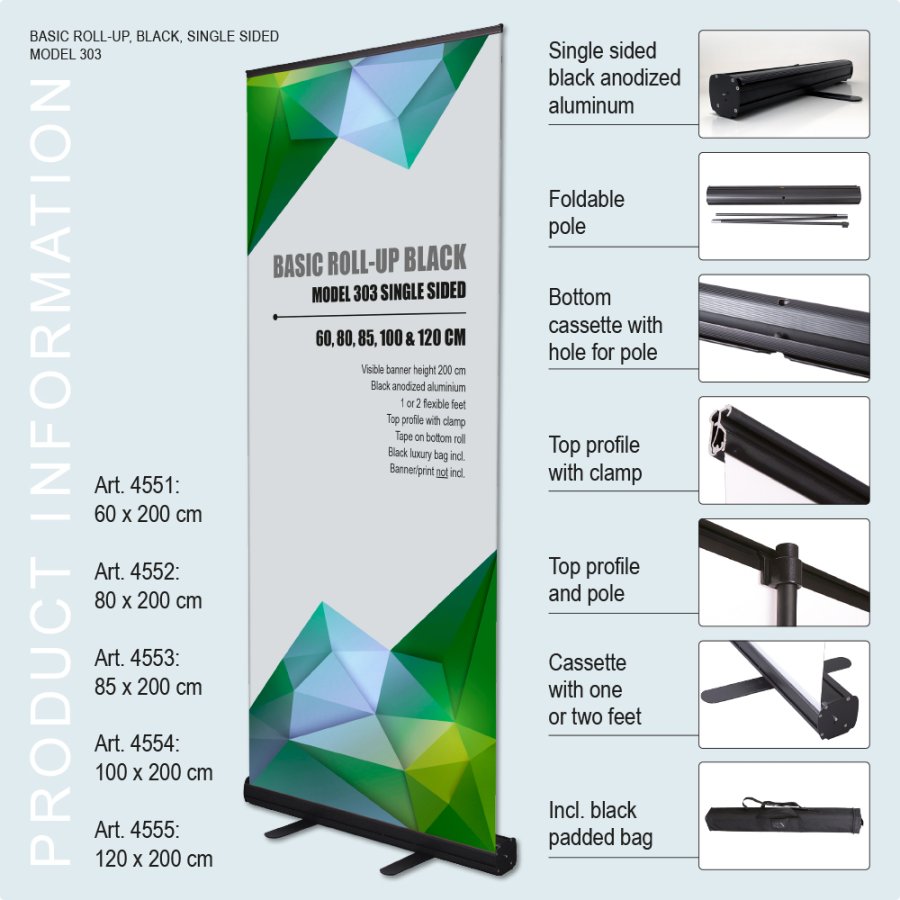 Roll up kassett, Basic, ensidig, Svart, 120 cm
